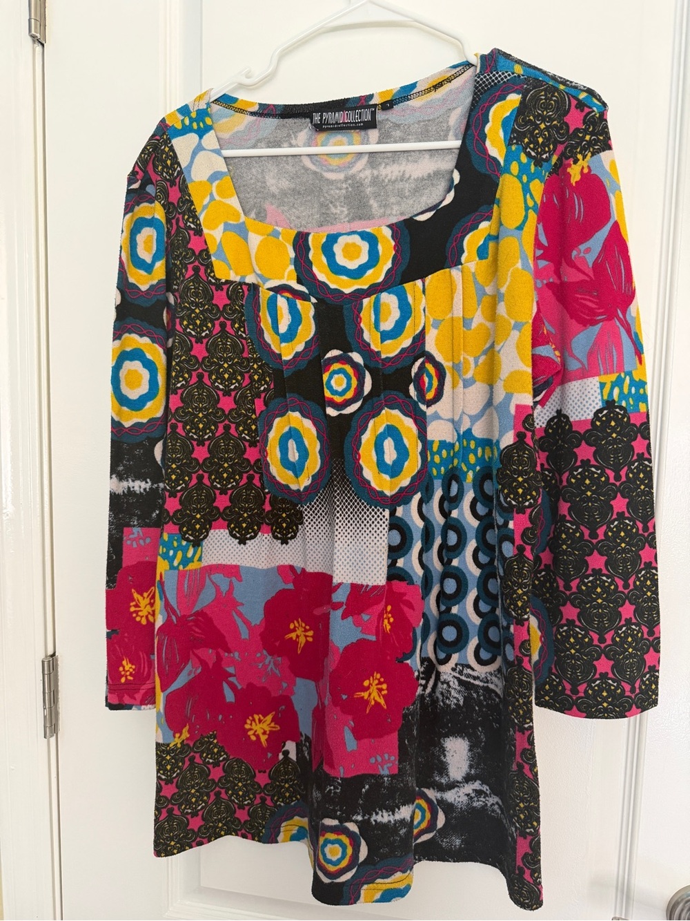 Pyramid Collection Multicolor Patchwork Tunic Dress Size L Boho Artsy